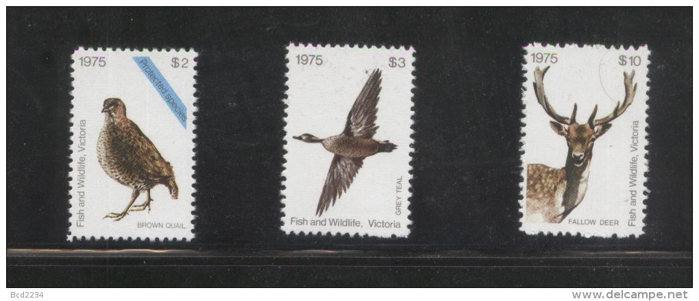 AUSTRALIA 1975 VICTORIA HUNTING TAX REVENUES SET OF 3 NHM QUAIL TEAL DUCK DEER DUCKS BIRDS ANIMALS - Revenue Stamps