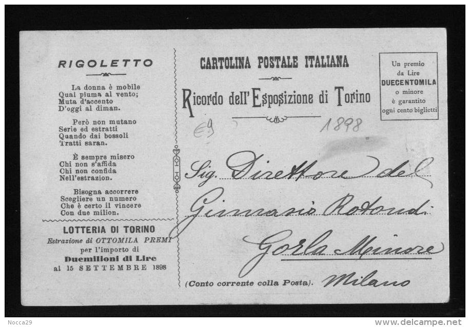 TORINO 1898 - RICORDO ESPOSIZIONE + PUBBLICITA' LOTTERIA - Expositions