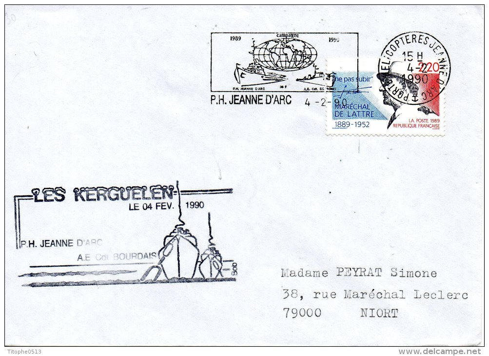 FRANCE. Enveloppe Commémorative De 1990. Porte-hélicoptères Jeanne D´Arc Aux Kerguelen. - Autres & Non Classés