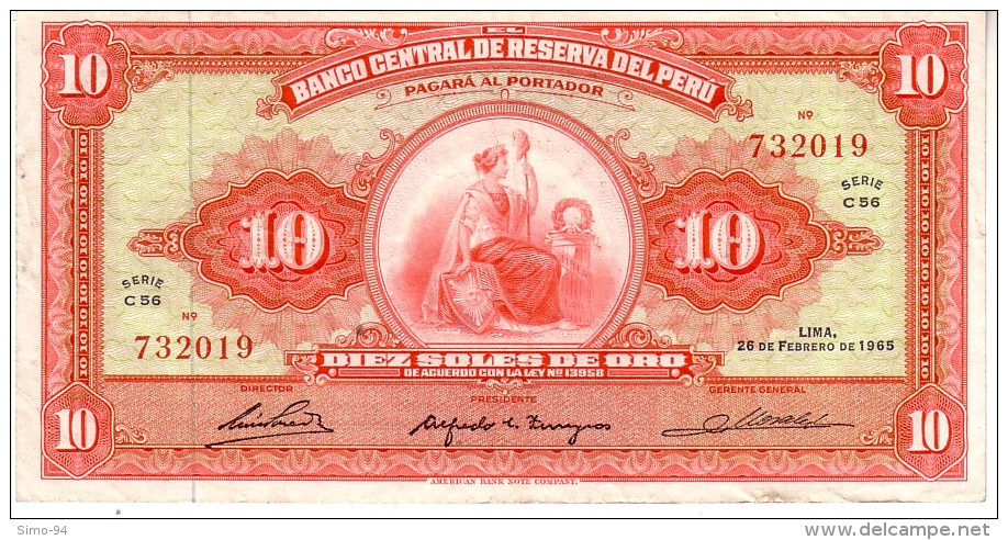 Peru P.88 10 Soles 1965 Au - Perù