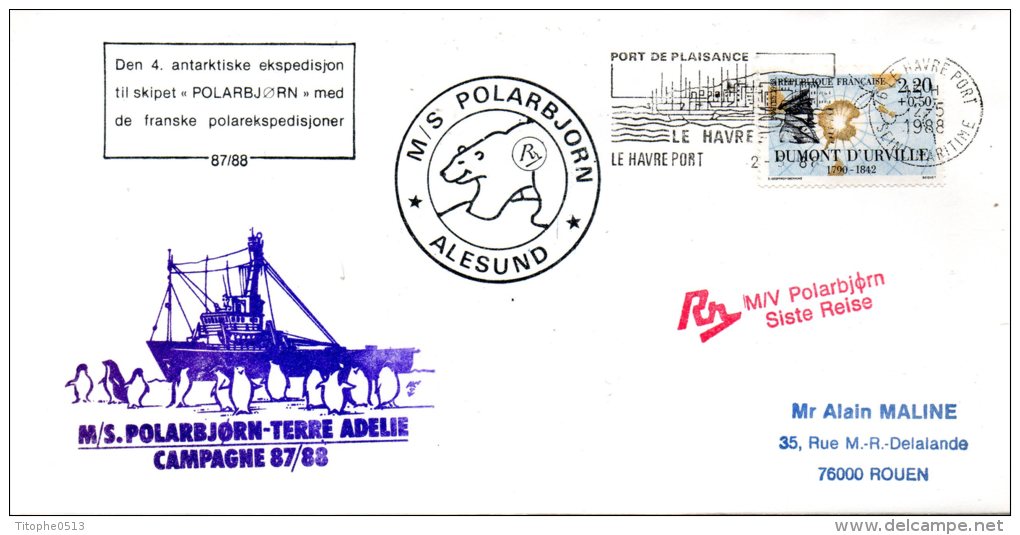 FRANCE. Enveloppe Commémorative De 1988. Polar Björn En Terre Adélie. - Andere & Zonder Classificatie