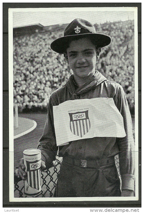 GERMANY 1936 Olympic Games Berlin US Boy Scout Collecting Money Scouting Pfadfinder Sammelbild Nr. 112 - Sport