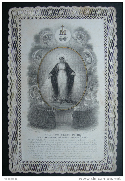 CANIVET DENTELLE XIXème(vers 1890) IMMACULEE CONCEPTION O MARIE CONCUE SANS PECHE  -  HOLY CARD SANTINO - Images Religieuses