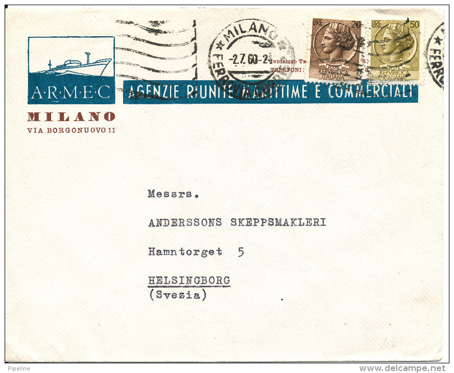 Italy Cover Sent To Sweden Milano 2-7-1960 (the Cover Is Light Bended) - 1946-60: Storia Postale