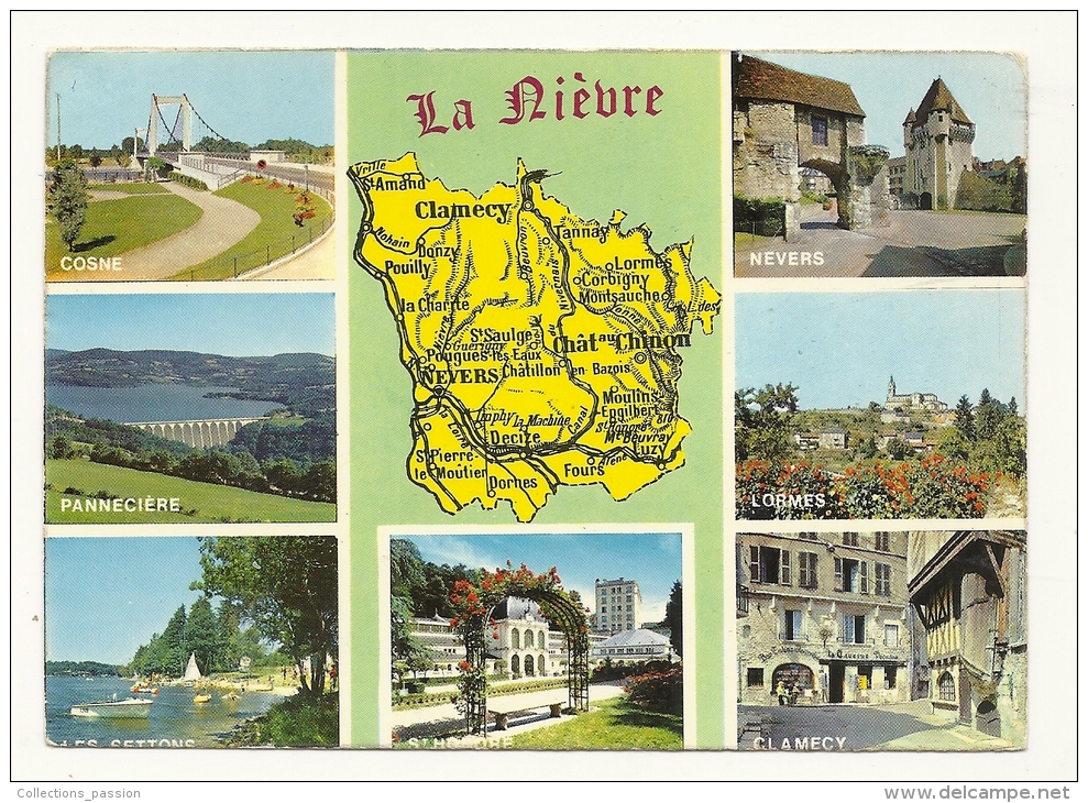 Cp, Carte Géographique, La Nièvre, Voyagée 1971 - Landkarten