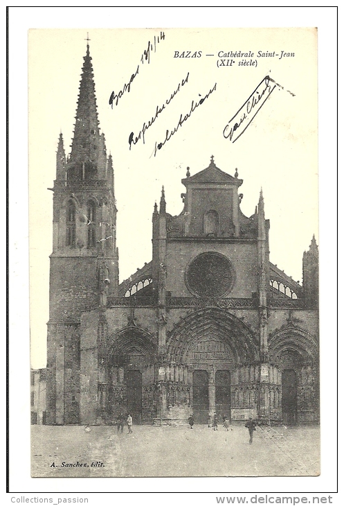Cp, 33, Bazas, Cathédrale Saint-Jean, Voyagée 1914 - Bazas