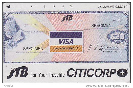 Télécarte Japon / 110-58063 - JTB -  VISA / Travellers Cheque Banque - Bank Japan Phonecard - Telefonkarte - 701 - Timbres & Monnaies