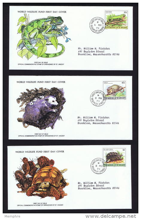 1979  Wildlife Series: Iguana, Manicou, Turtle   WWF FDCs With Inserts - St.Vincent & Grenadines