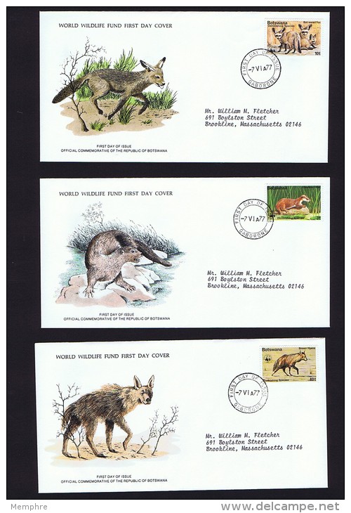 1977 Nature Protection; Otter, Fox, Hyena   WWF FDCs With Inserts - Bophuthatswana