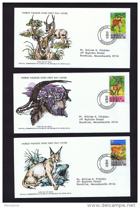 1979  Endaangered Animals: Waterbuck, Antelope, Caracal   WWF FDCs With Inserts - Upper Volta (1958-1984)