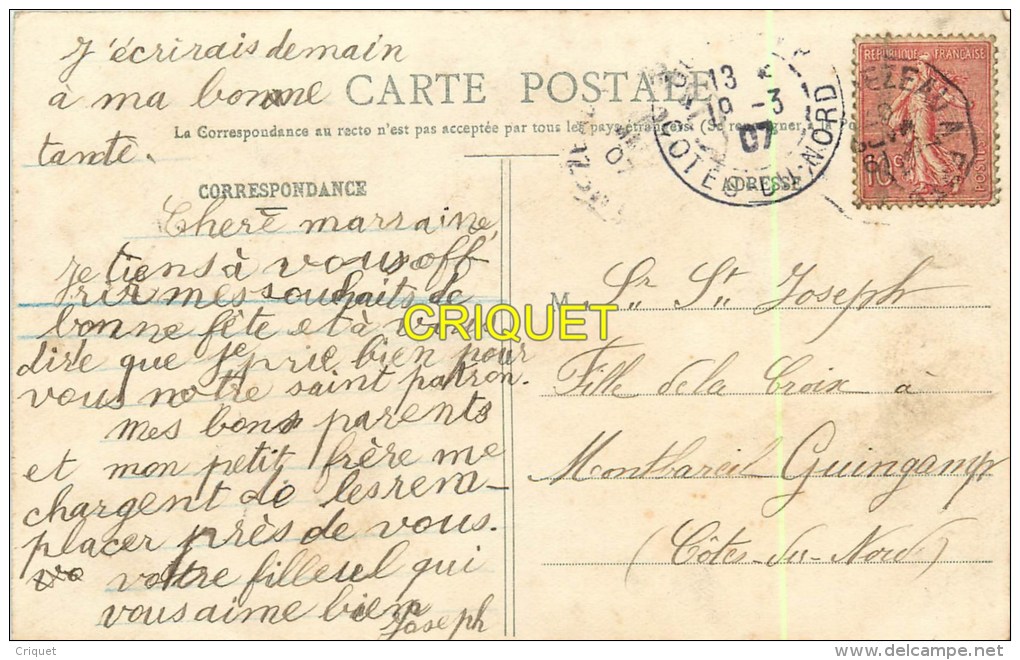 Cpa 29 Portsall, Chapelle N D Du Scrapulaire, Carte Pas Courante Affranchie 1907 - Autres & Non Classés