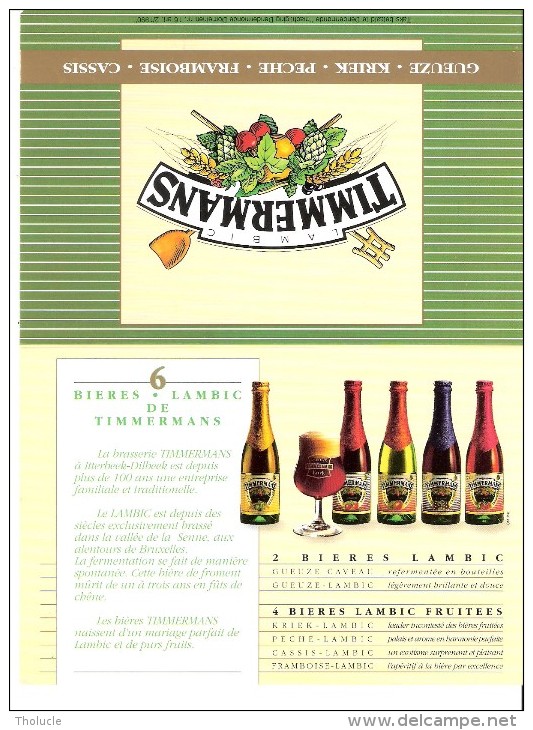 Brasserie Timmermans à Itterbeek-Dilbeek-Bière- Bières Lambic Et Fruitées-Publicité De Table-recto-verso-20x15cm - Autres & Non Classés