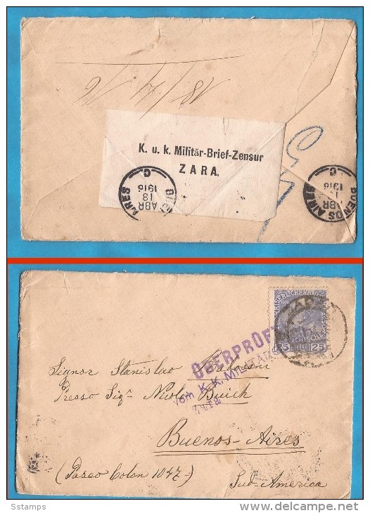 1915  ERSTE WELTKRIEG WW I AUSTRIA  CROATIEN HRVATSKA  ZARA  ZENSUR  LETTER PER SUED AMERICA BUENOS AIRES - WW1