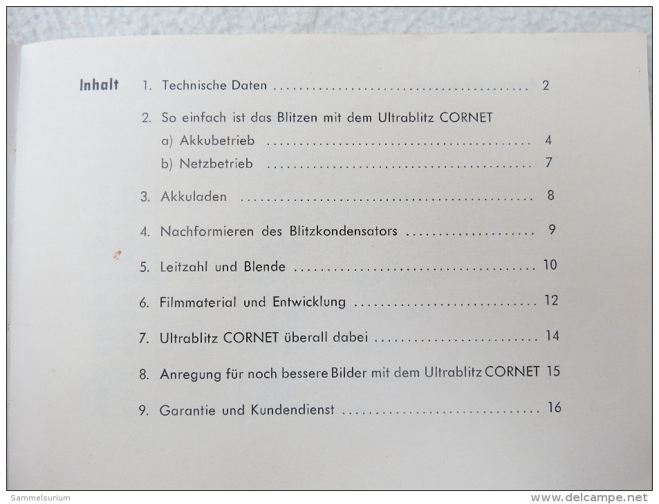 Ultrablitz Cornet Elektronik Bedienungsanleitung Von 1958 (Original) - Fotografía