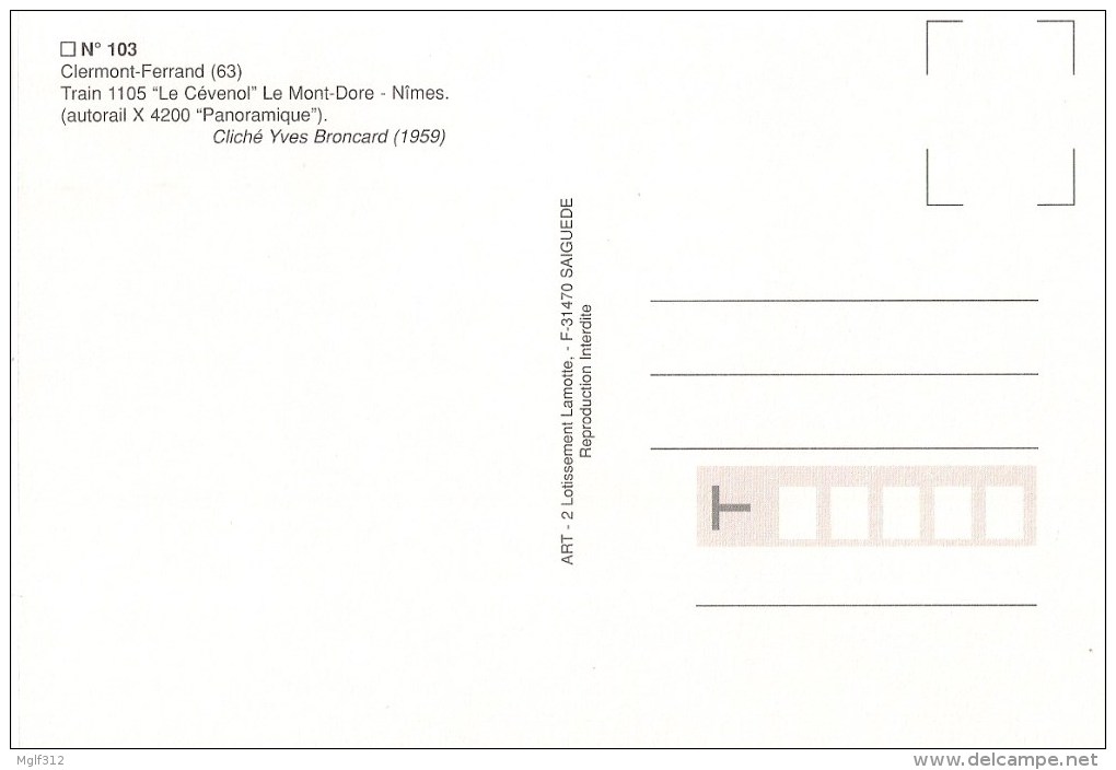 FRANCE : CLERMONT-FERRAND (63) AUTORAIL "Le Cévenol" X 4200 Panoramique + 2 XR En 1959 Détails  2ème Scan - Trains