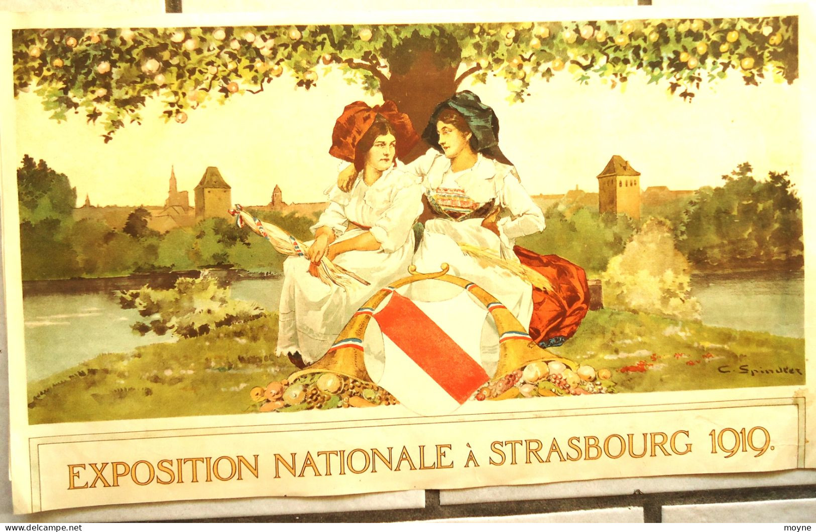 Alsatica - AFFICHE de SPINDLER  , POUR L'EXPOSITION DE STRASBOURG EN 1919 -  LEGEREMENT REHAUSSEE