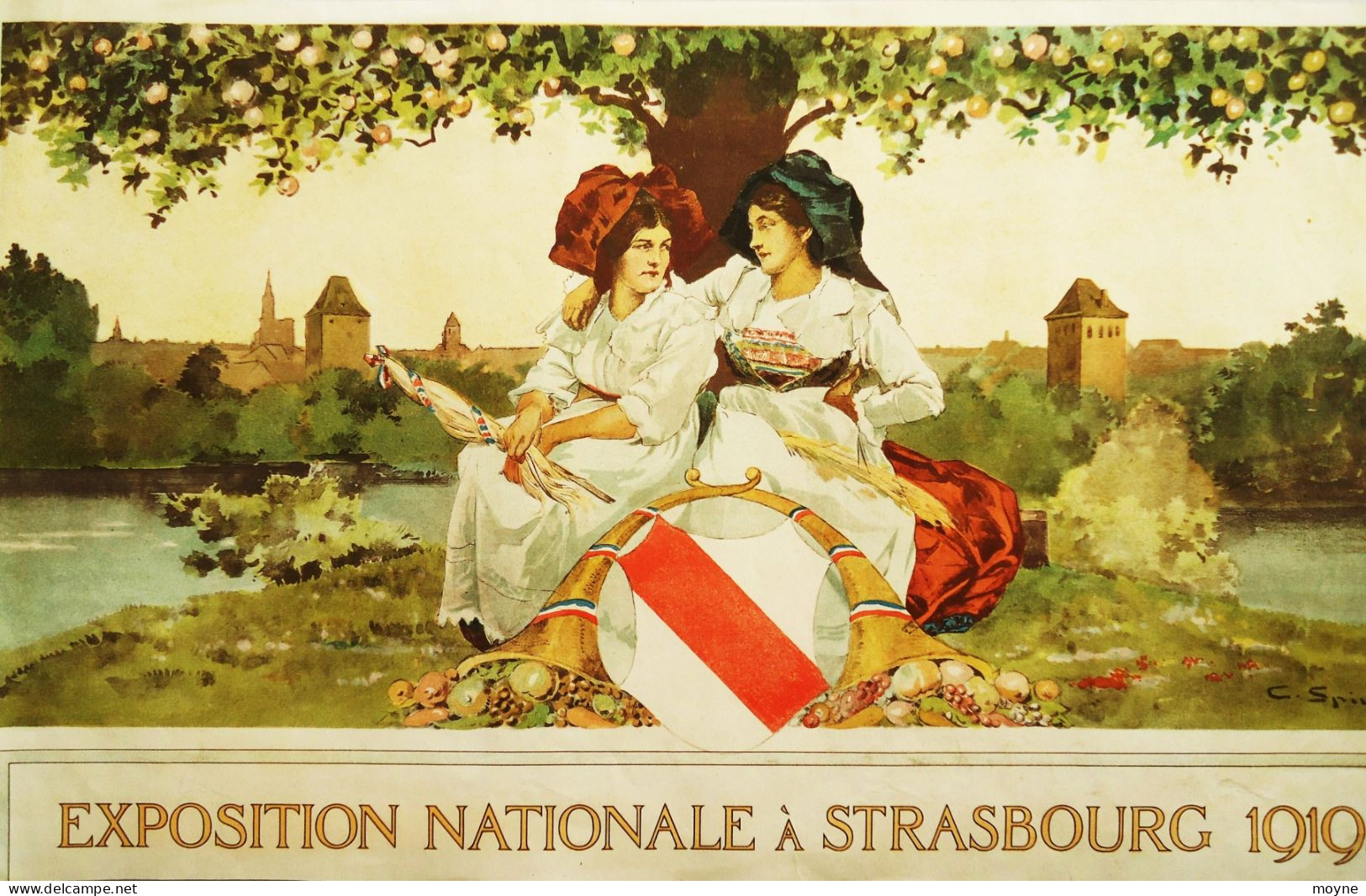 Alsatica - AFFICHE de SPINDLER  , POUR L'EXPOSITION DE STRASBOURG EN 1919 -  LEGEREMENT REHAUSSEE