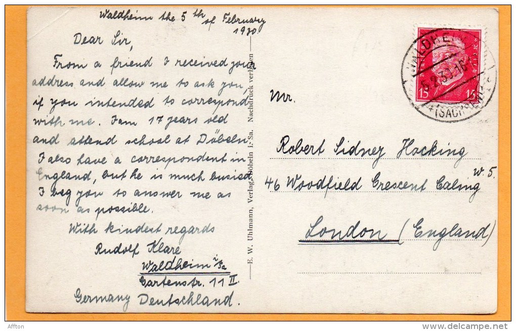 Dobeln I S Realgymnasium 1920 Postcard - Doebeln