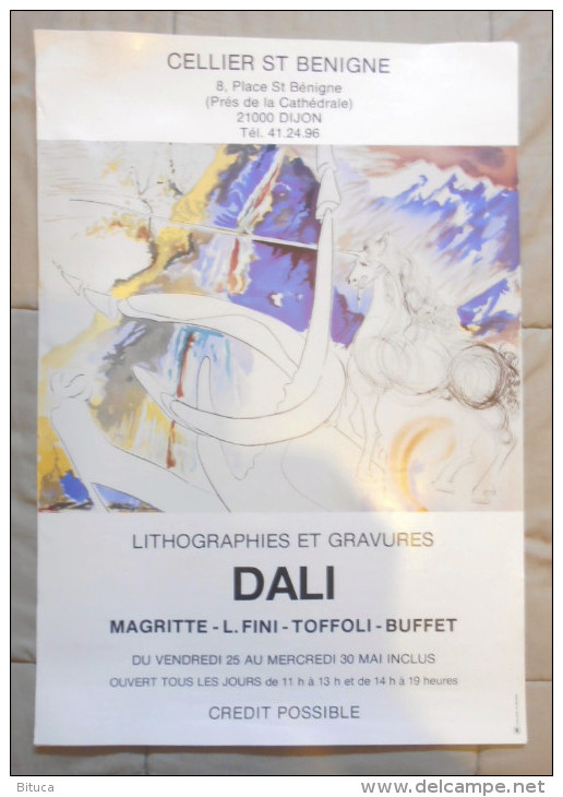 Affiche Format 63.5x44 Salvador Dali Exposition Dijon Cellier Saint Begnine Bon Etat Tres Rare Livrée Roulée Port Offert - Plakate & Poster