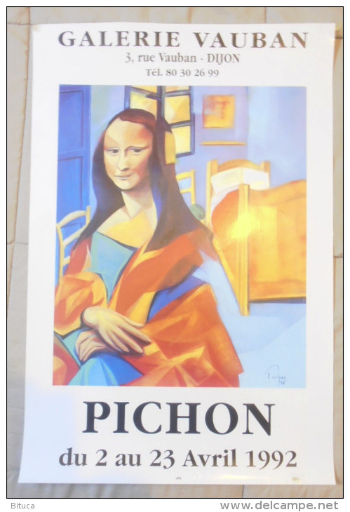 Affiche 60x40 Pichon La Joconde Mona Lisa Expo Galerie Vauban Dijon Avril 1992 Tres Rare Bon Etat Livrée Roulée - Affiches & Posters