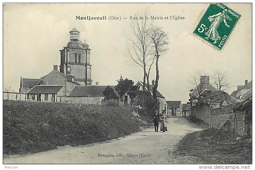 Dept Div - Oise - Ref N 911 -  Montjavoult - Rue  De La Mairie Et De L'eglise - Carte Bon Etat - - Montjavoult