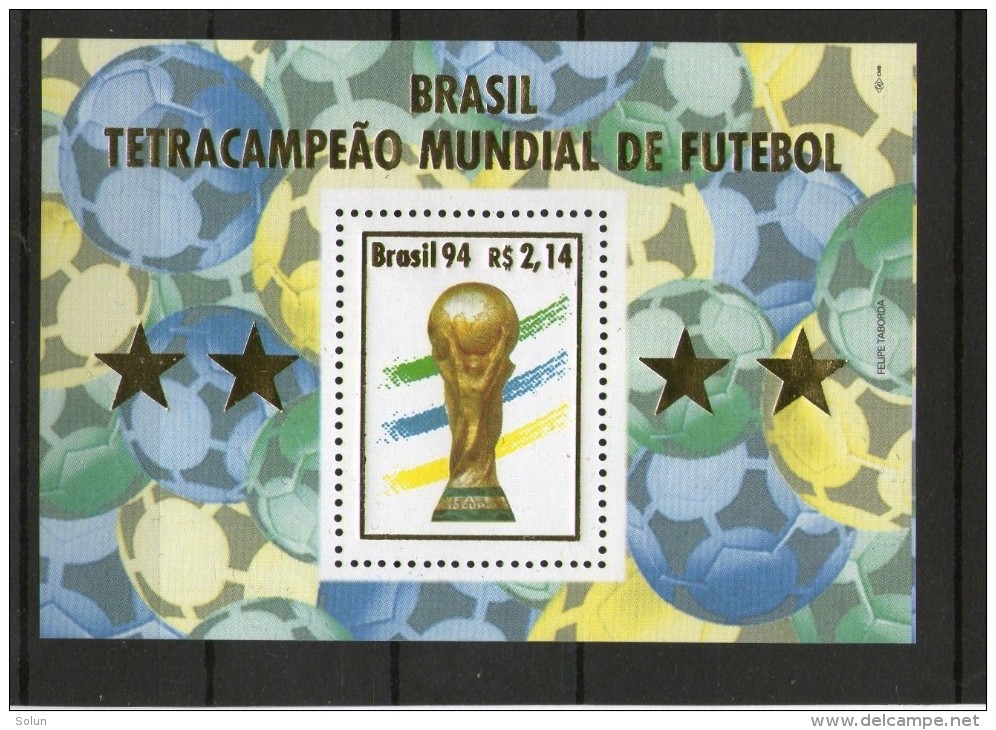 BRAZIL BRASIL  1994   SOCCER WORLD CUP CHAMPIONS FOOTBALL  BLOCK MNH - Blocks & Sheetlets