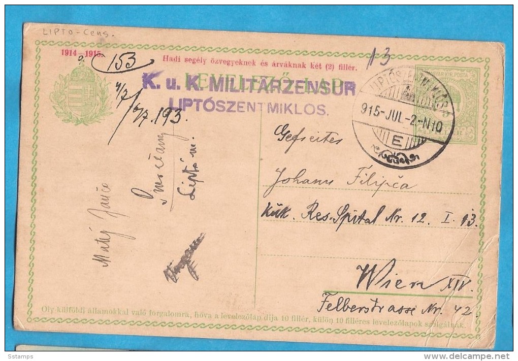 1915  ERSTE WELTKRIEG WW I AUSTRIA  CROATIEN HRVATSKA UNGARN  LIPTOSZENTMIKLOS  ZENSUR  POSTALKARD - 1. Weltkrieg