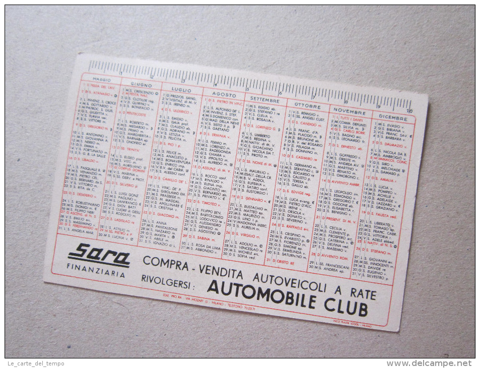 Calendarietto 1954 SARA Assicurazioni Autoveicoli AUTOMOBILE CLUB - Formato Grande : 1941-60