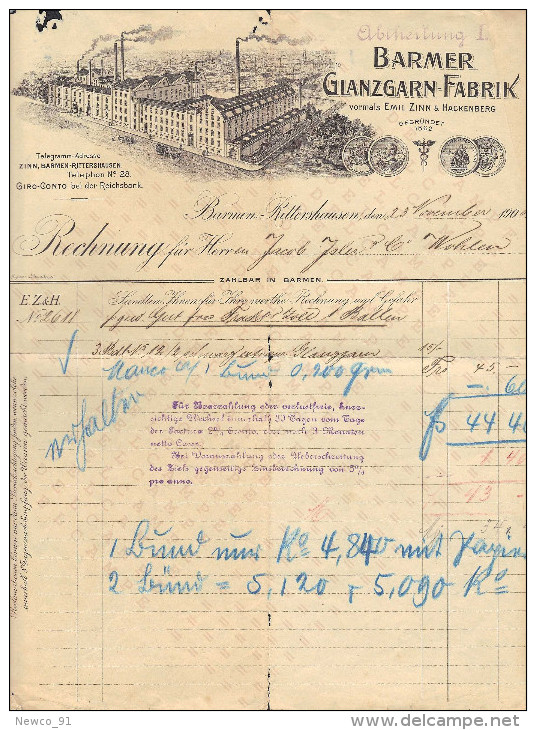 BARMER GLANZGARN-FABRIK - BARMEN RITTERSHAUSEN - 23-11-1900 - 1900 – 1949