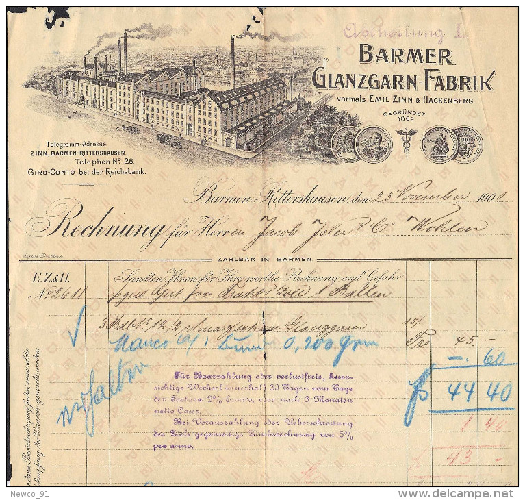 BARMER GLANZGARN-FABRIK - BARMEN RITTERSHAUSEN - 23-11-1900 - 1900 – 1949