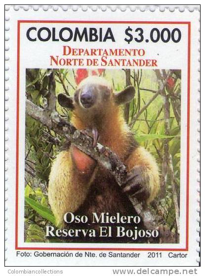 Lote 70d, Colombia, 2011, Oso Mielero, Bear Stamp, Departamento Norte De Santander - Colombia