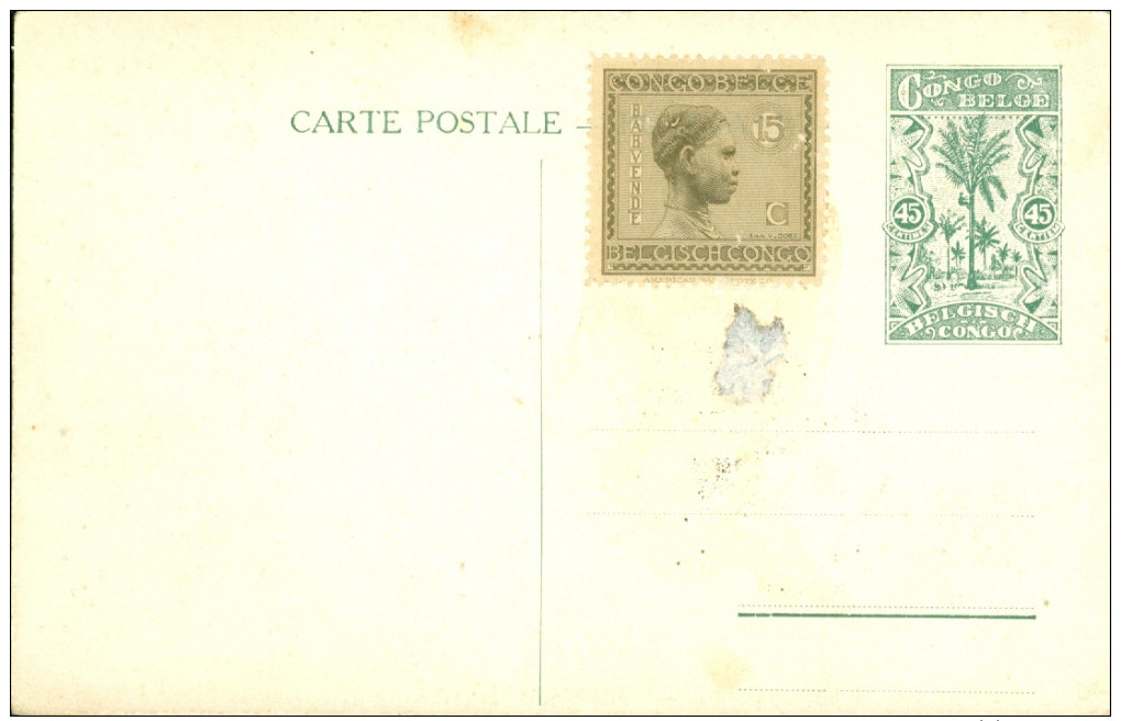 Entier Postal ( 2704 ) Postwaardestuk Congo 45 Centimes  Met Bijfrankering - N° 1  Albertville - Entiers Postaux
