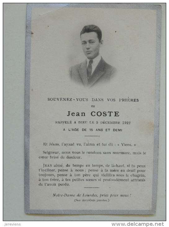 Jean Coste Rappele A Dieu 1922 - Décès