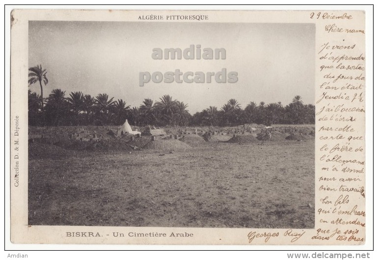 ALGERIA / ALGERIE - BISKRA - Un Cimetiere Arabe / Arab Cemetery - 1903 UDB Vintage Postcard - Biskra