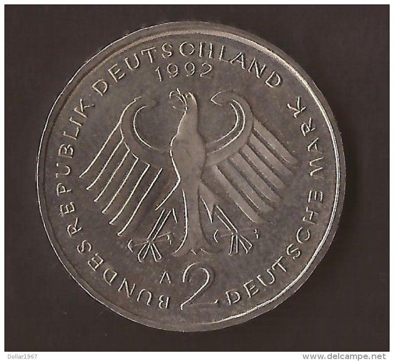 Deutsche Mark - 2 D-Mark - 1992 A - J.Strauss - Auflage 7,7 Mill. Zustand GUT - 2 Scan - - 2 Mark