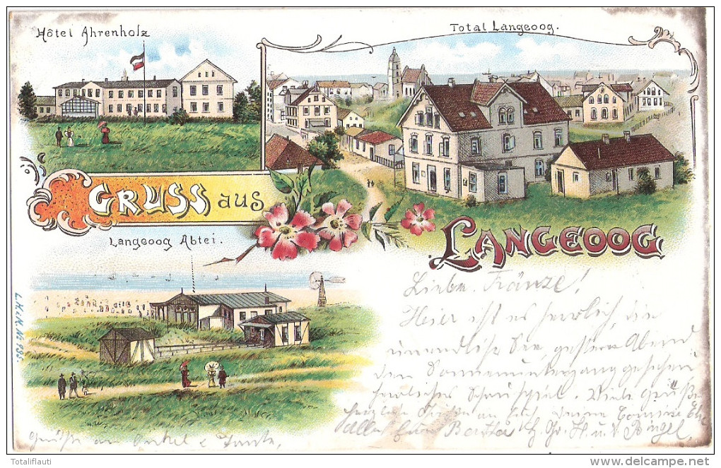 Gruss Aus Langeoog Color Litho Hotel Ahrenholz Abtei Total 18.8.1900 Gelaufen - Langeoog