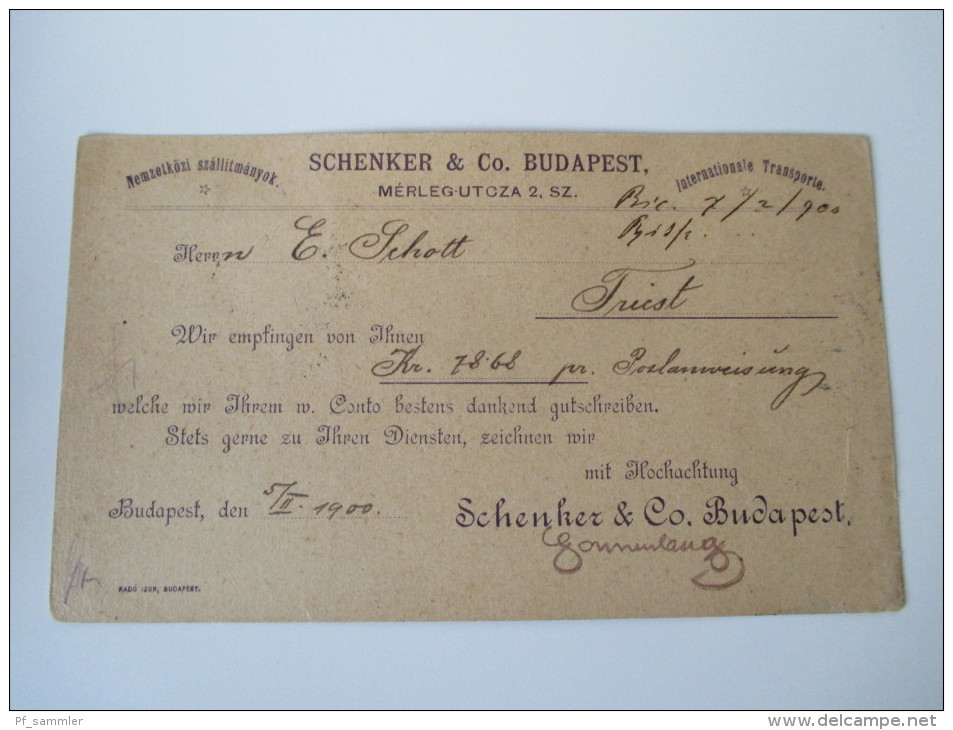 Ungarn 1900 Mischfrankatur Zweier Ausgaben!! Marke Mit Druckfehler?! Schenker & Co. Budapest. Internationale Transporte - Lettres & Documents