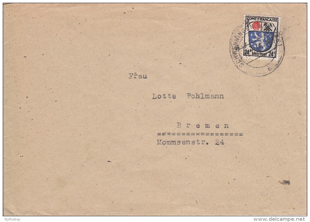 Germany French Zone Cover Franked Scott #4N9 24pf Saarland Coat Of Arms Postmark: Schwenning 18 12 46 - Sonstige & Ohne Zuordnung