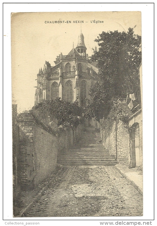 Cp, 60, Chaumont-en-Vexin, L'Eglise, Voyagée 1916 - Chaumont En Vexin