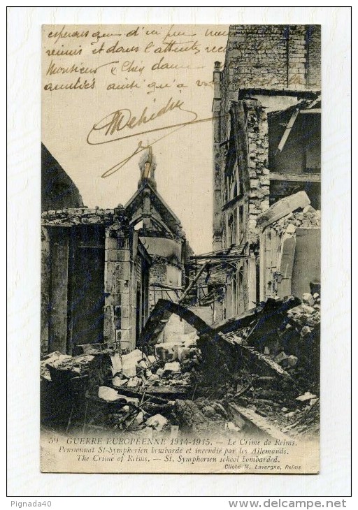 CP , MILITARIA , GUERRE 1914-1918 , Le Crime De REIMS , Pensionnat Saint-Symphorien - Weltkrieg 1914-18