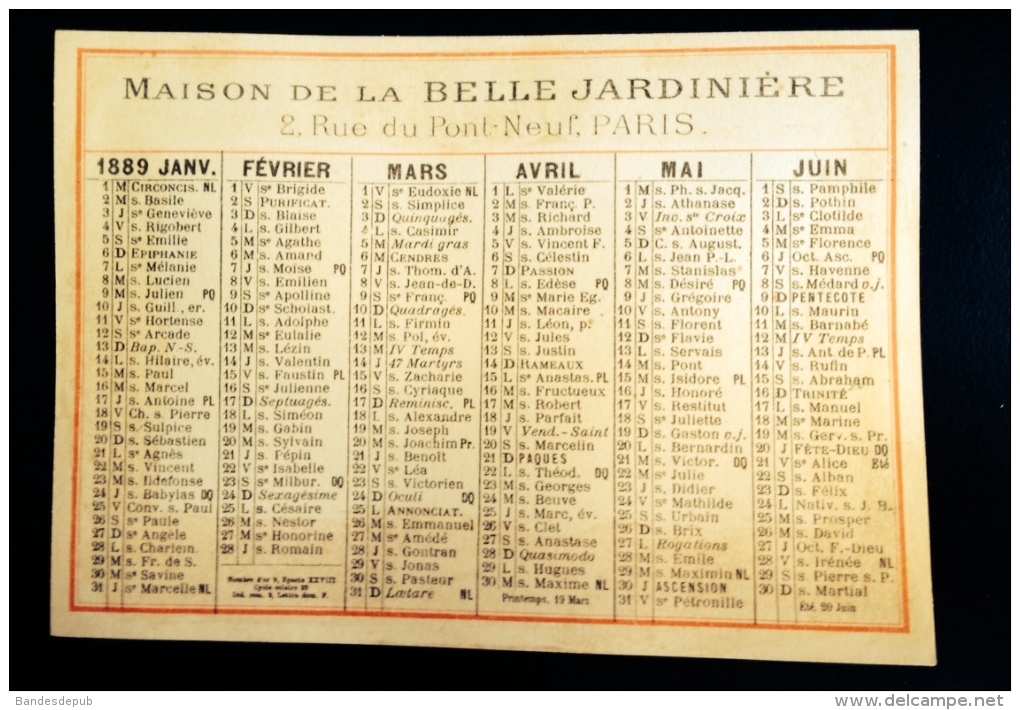 Paris Maison De La Belle Jardinière JARDINIERE CHROMO SICARD CALENDRIER 1889 THÉÂTRE  Opéra JUDAÏSME LA JUIVE - Petit Format : ...-1900