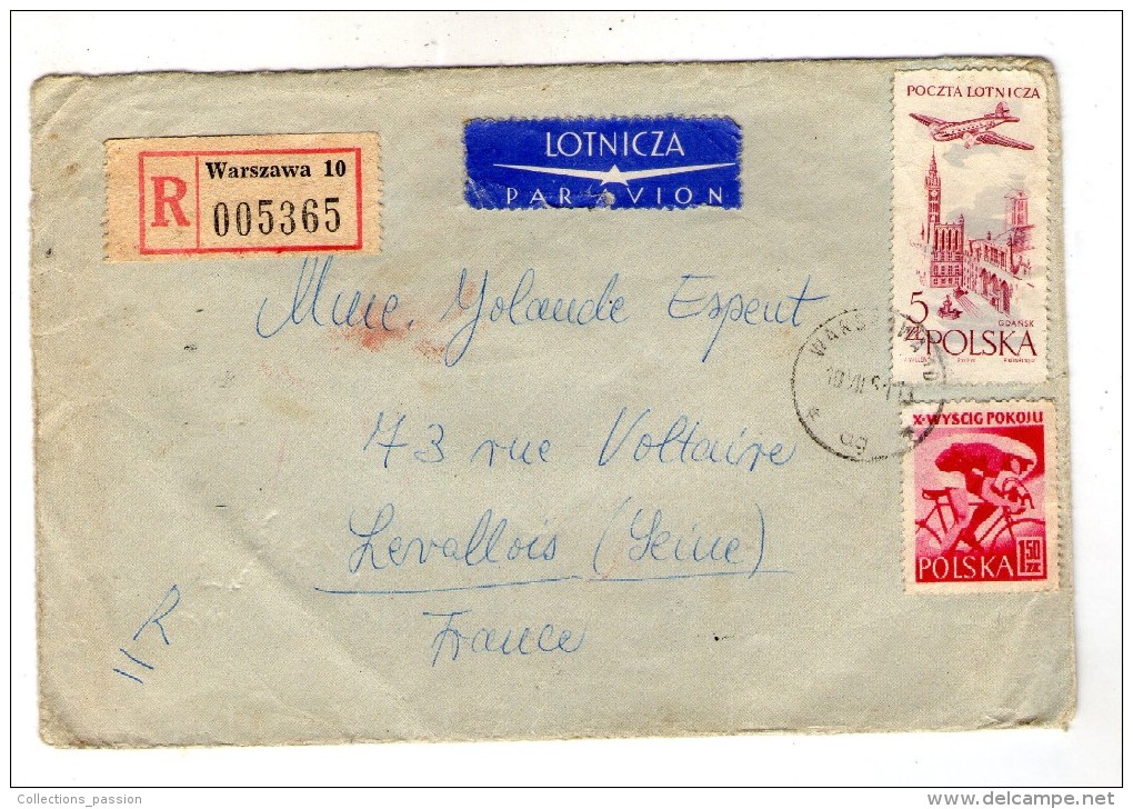 Lettre , POLOGNE , 1961 , R , Recommandé WARSZAWA 10 , LOTNICZA , PAR AVION - Machines à Affranchir (EMA)