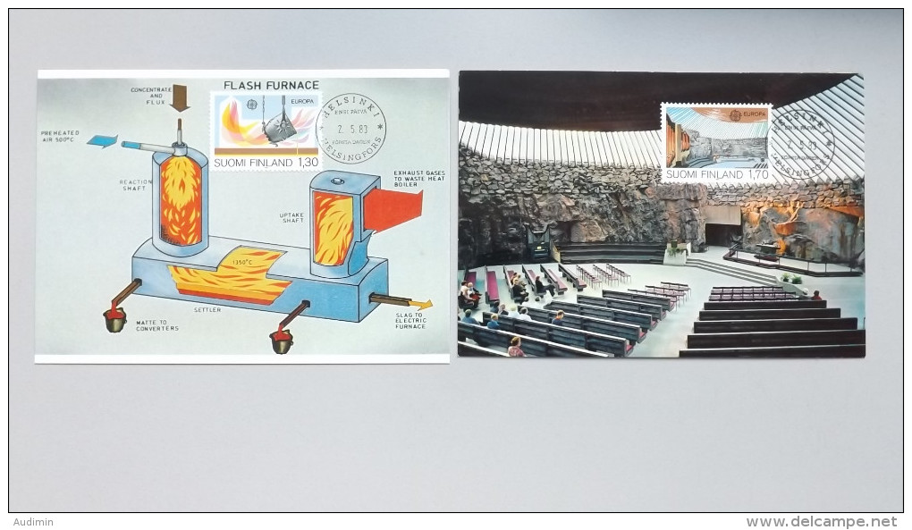 Finnland 926/7 Yt 890/1 Fa 928/9 Sc 679/80 Maximumkarte MK/CM, EUROPA/CEPT '83, Schwebeschmelzverf., Kirche Tempelplatz - Tarjetas – Máximo