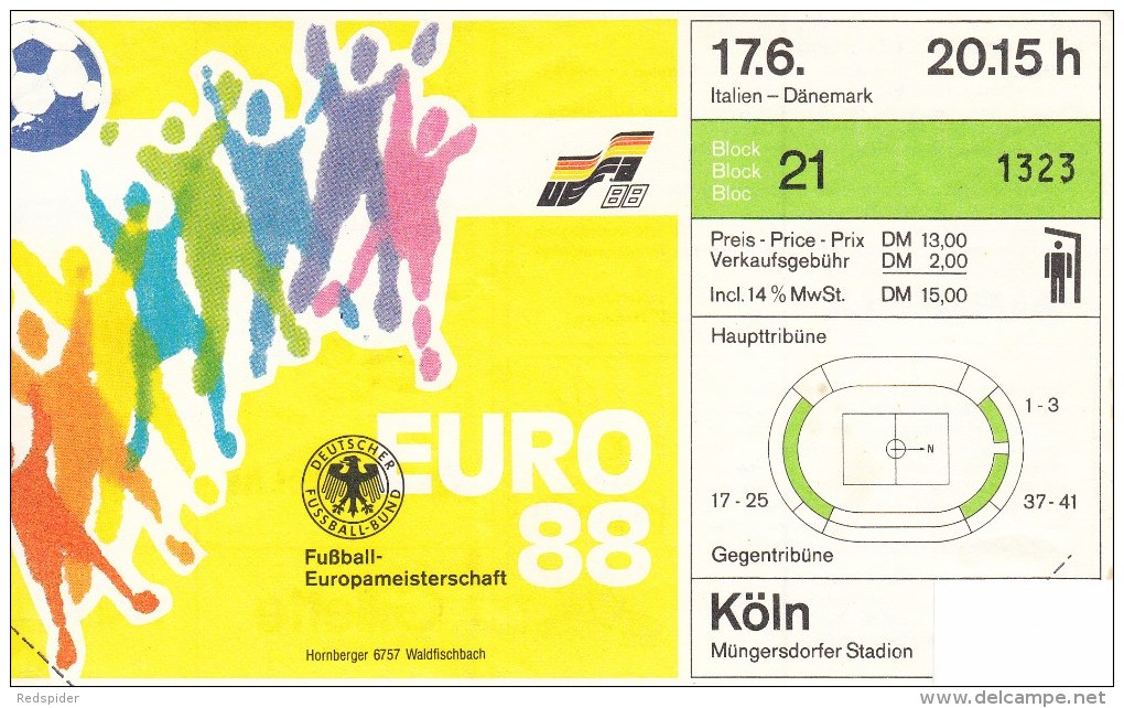 FUSSBALL-FOOTBALL-SOCCER- CALCIO, Western Germany, EURO 1988, ORGINIAL TICKET !! - Eurocopa (UEFA)