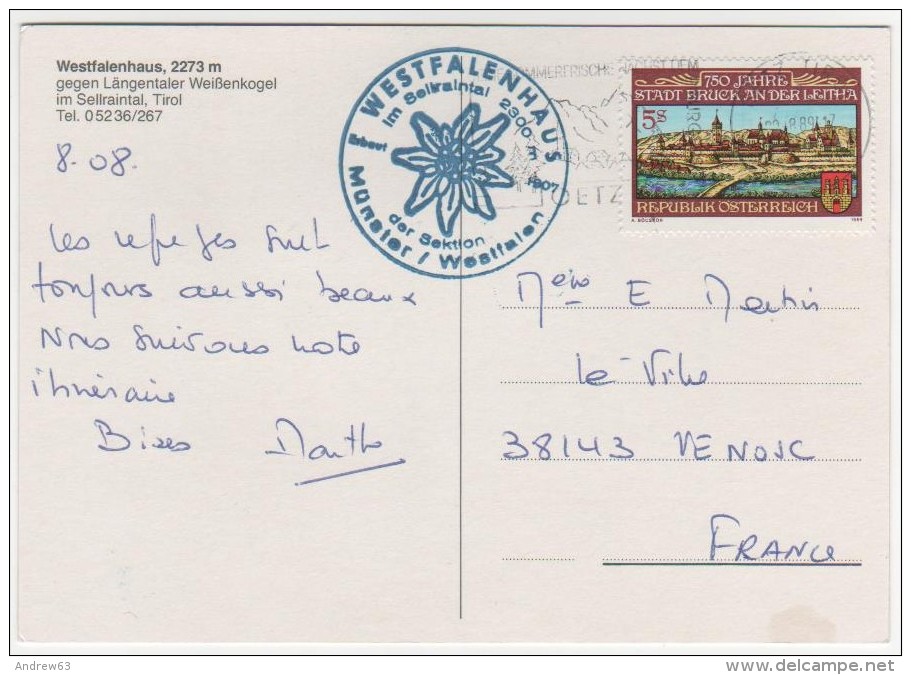CARTOLINA - AUSTRIA - OSTERREICH - GRIES Sellrain Innsbruck Tirol - WESTFALENHAUS - 1989 - Viaggiata Per Venosc - Sellrein