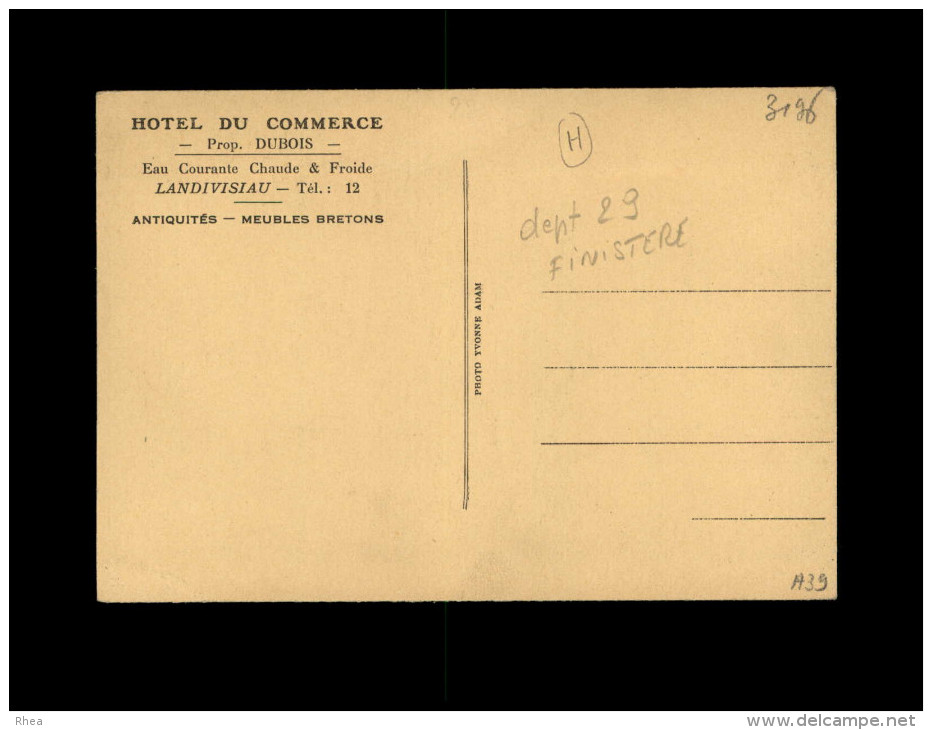 29 - LANDIVISIAU - Hôtel Du Commerce - Carte Pub - Landivisiau
