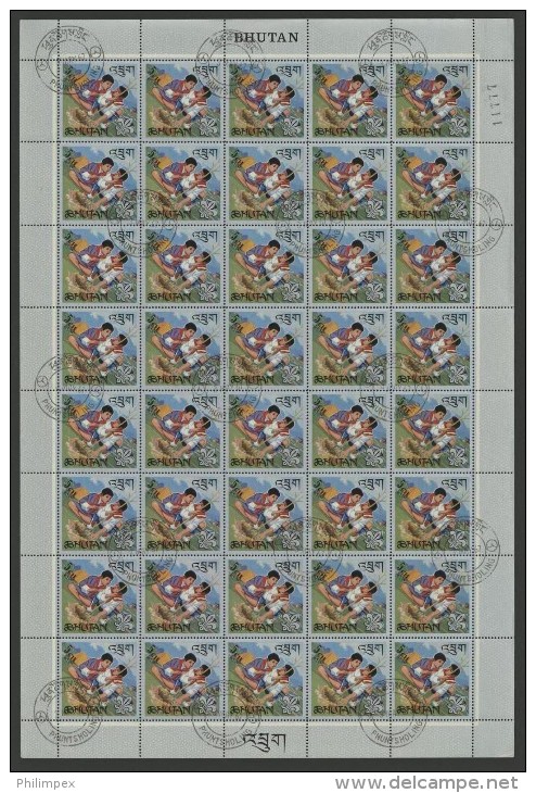 BHUTAN, SET BOY SCOUTS 1967 IN COMPLETE SHEETS, USED - Oblitérés