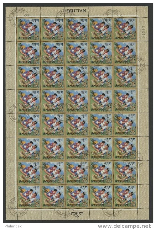 BHUTAN, SET BOY SCOUTS 1967 IN COMPLETE SHEETS, USED - Gebraucht