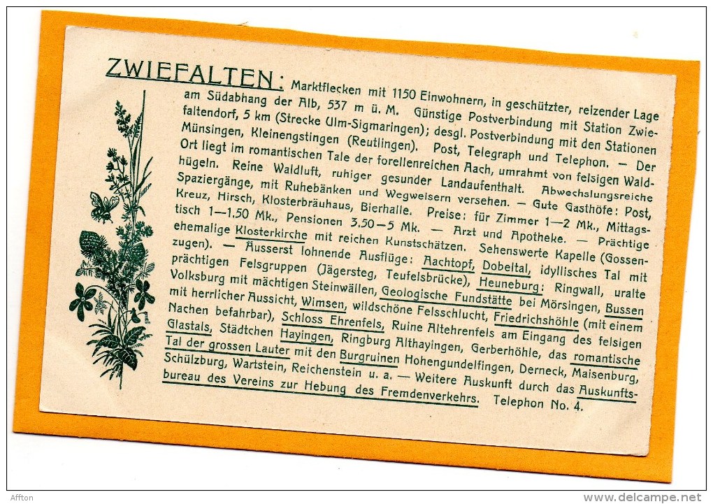 Zwiefalten 1905 Card - Reutlingen