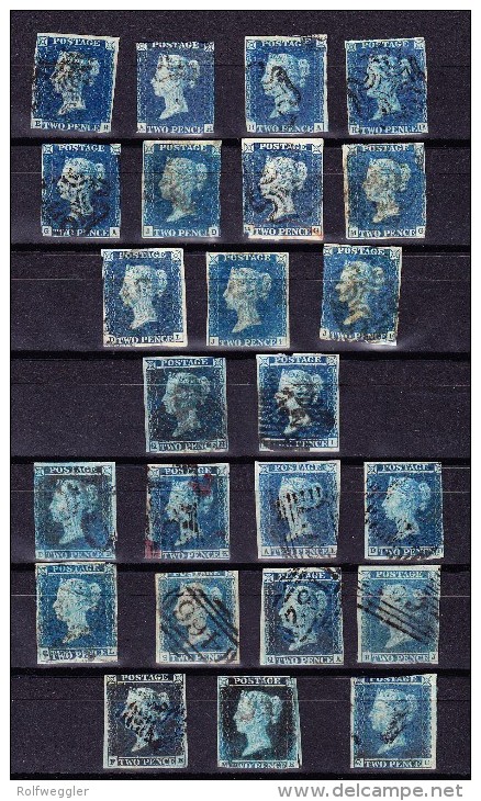 GB - Lot  Von 24 Stück 2 Pence Blau Gebraucht (1840 11 St. + 1841 13 St.) - Used Stamps